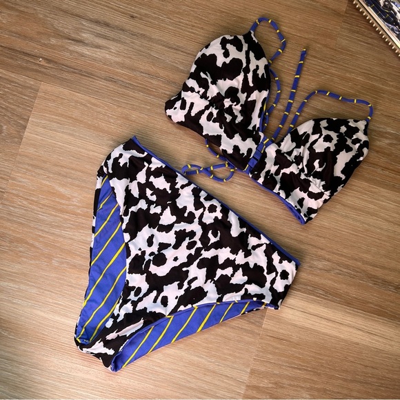 Maaji Reversible Bikini Size Small blue stripe and cow print swimsuit - Picture 4 of 5